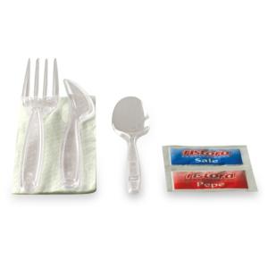 250 kits couverts plastique réutilisables couteaux + fourchettes + serviettes +
