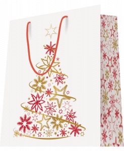 1 sac motif Noël "Sapin" poignées cordelières 26 + 13 x 32 cm