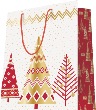 1 sac motif Noël "3 Sapins" poignées cordelières 26 + 13 x 32 cm