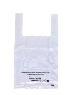 500 sacs bretelles blancs 26 + 12 x 45 cm 50 µ en plastique sans code barre