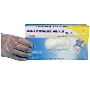 100 gants vinyles à usage unique poudré / petit 6.5