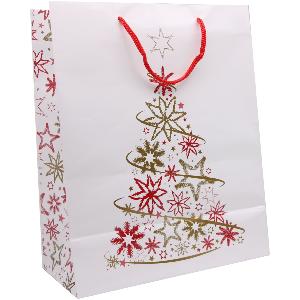 1 sac motif Noël "Sapin" poignées cordelières 32 + 14 x 40 cm