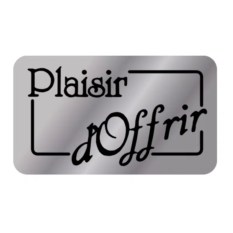Étiquette adhésive argent « plaisir d’offrir » par 1000