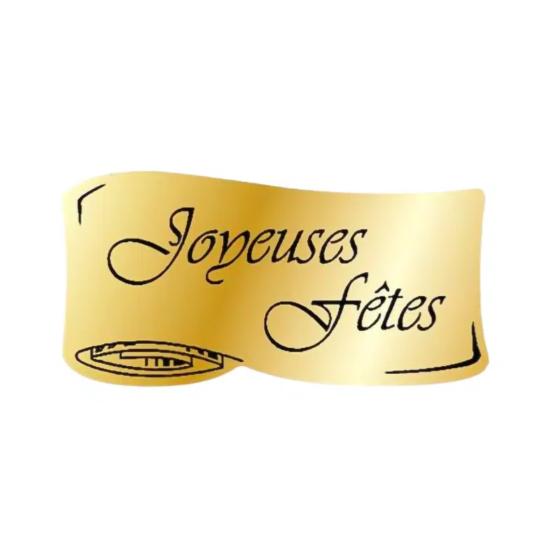 Étiquette adhésive or « Joyeuses fêtes » par 500