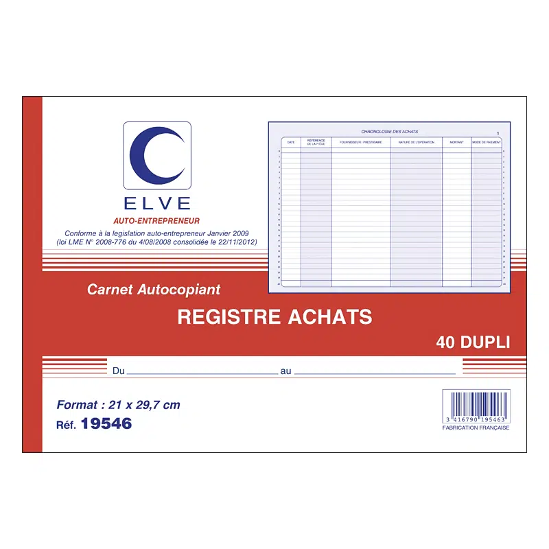 Duplicado do registo de compras para empresários independentes sem IVA 297 x 210 mm ELVE