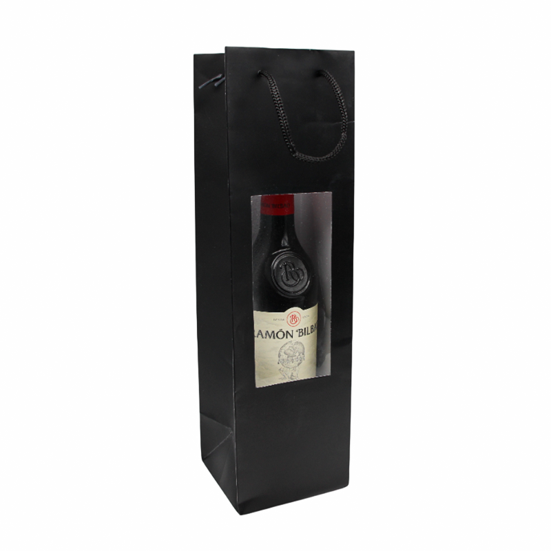 Black windowed PET bottle bag 11 + 11 x 39 cm
