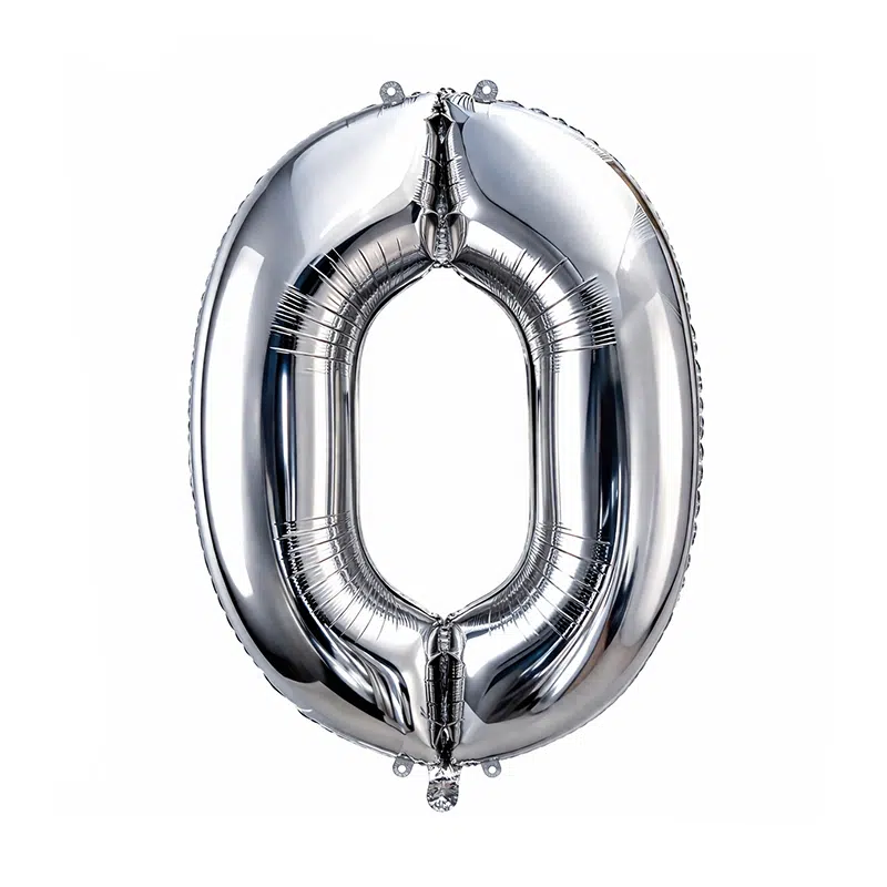 Ballon chiffre zéro argent 35 cm