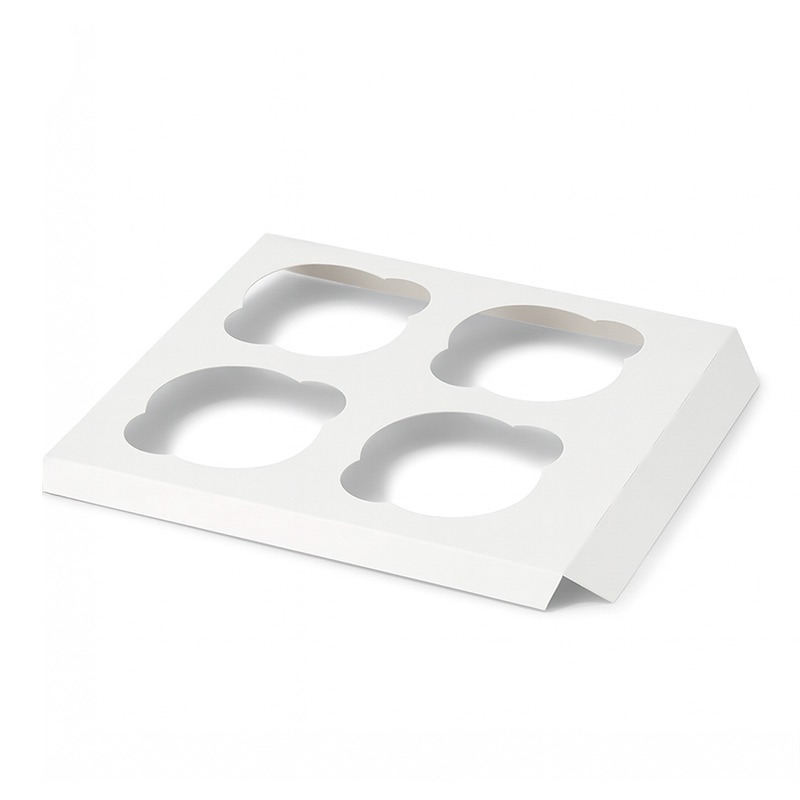 Tabuleiro para cupcakes, 4 espaços, cartão branco, 25 unidades.