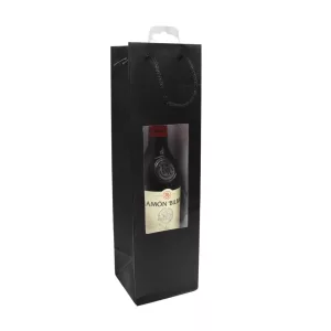 1 schwarze Flaschentasche mit PET-Fenster 11 + 11 x 39 cm