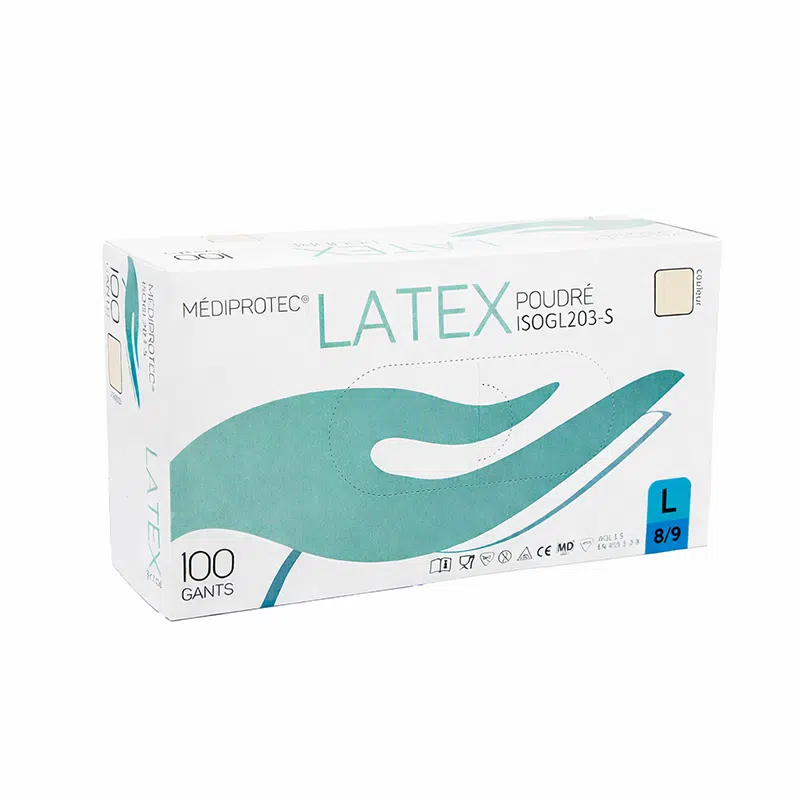 Gant latex poudré d&rsquo;examen large 9 par 100