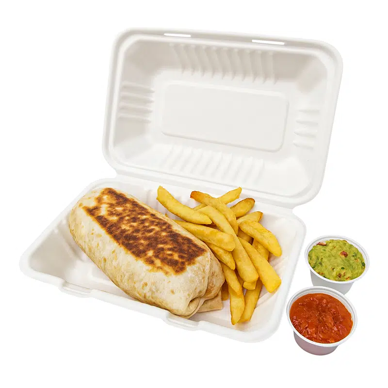 Boite tacos à charnière bagasse biodégradable 220 x 153 x 77 mm par 50