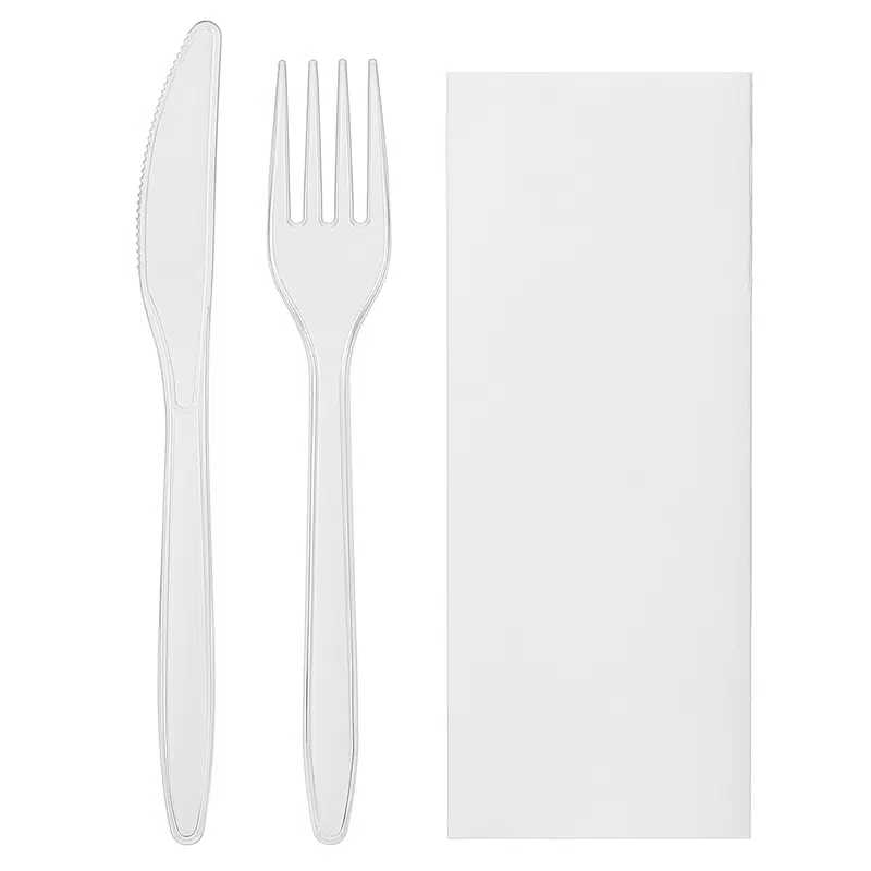 250 reusable plastic cutlery kits knives + forks + napkins