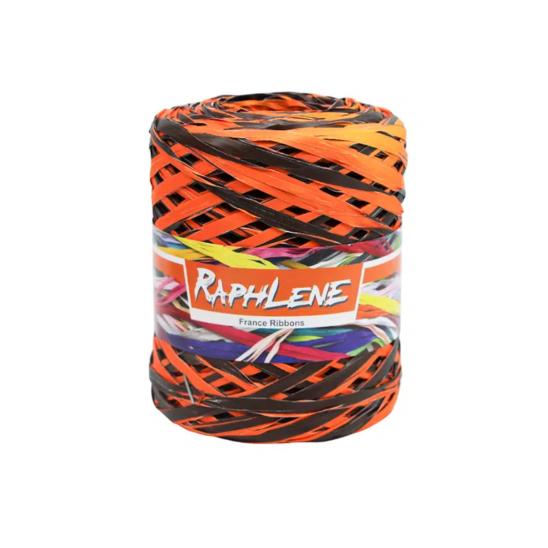 Pelote raffia orange / chocolat 200m x 12.5 mm