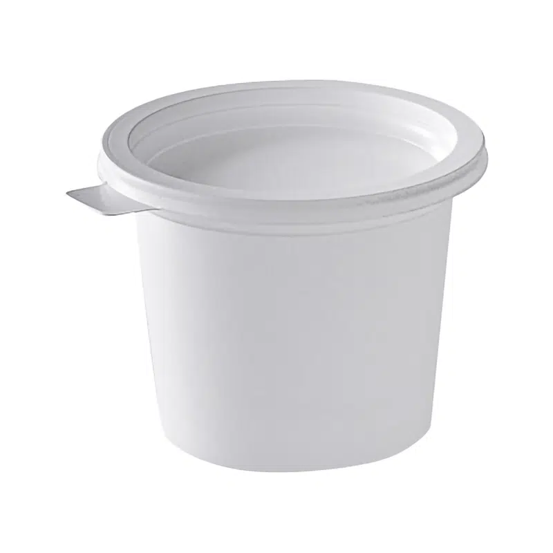 Jarro de plástico branco para natas 250 ml com tampa 50 unid.