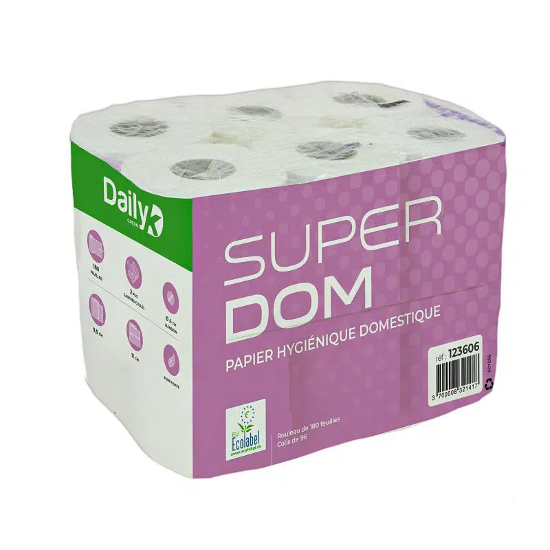 Rolo de papel higiénico branco de 2 camadas 180 folhas/12 unidades