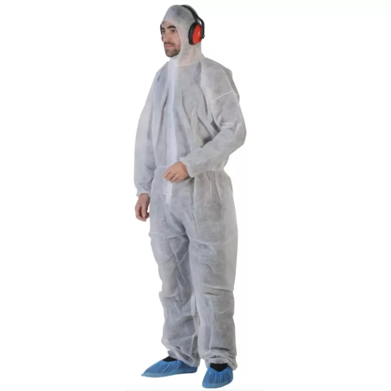 50 white non-woven PLP coveralls 40g/m² zipper hood size XL