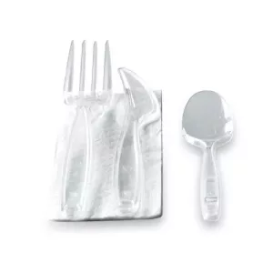 250 kits couverts PS réutilisables couteaux + fourchettes + serviettes + cuillèr