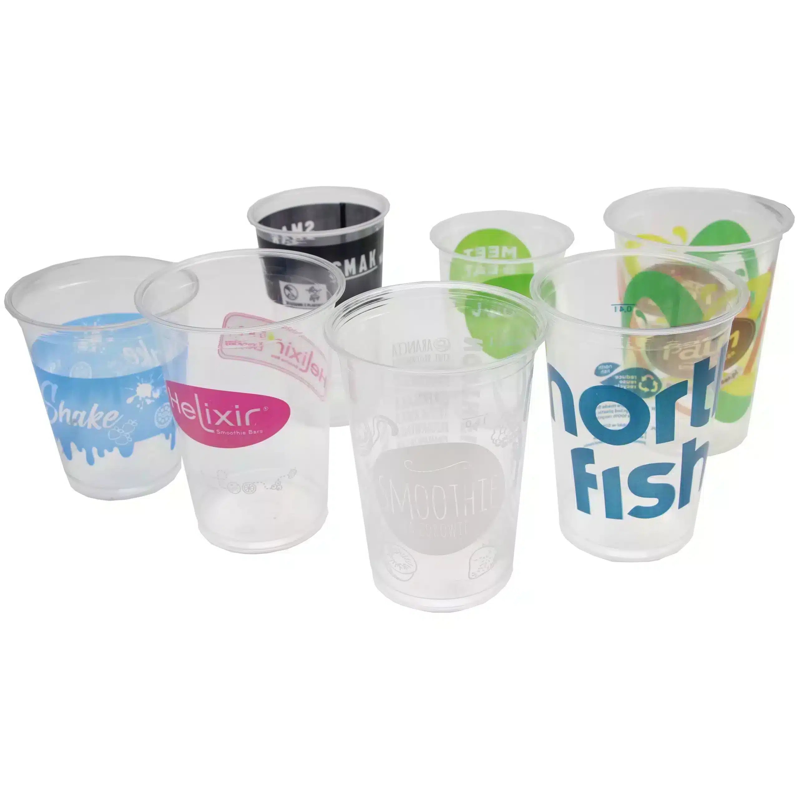 Boiões de plástico reciclado para batidos 95Ø 3 cores RPET 300/450 ml