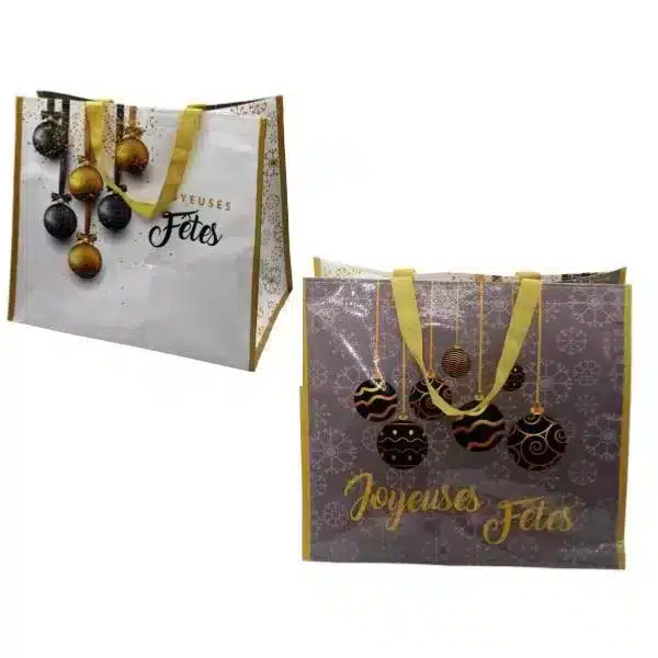 1 “Boules” pattern PP woven reusable shopping bag 40 + 24 x 35 cm