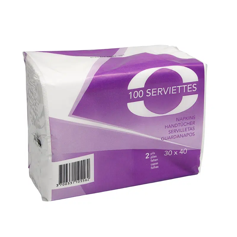 Serviette blanche 2 plis 30 x 40 cm par 100