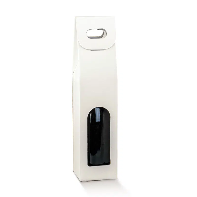 Caja para botellas de cartón blanco con asa integrada 90 x 90 x 384 mm, paquete de 5
