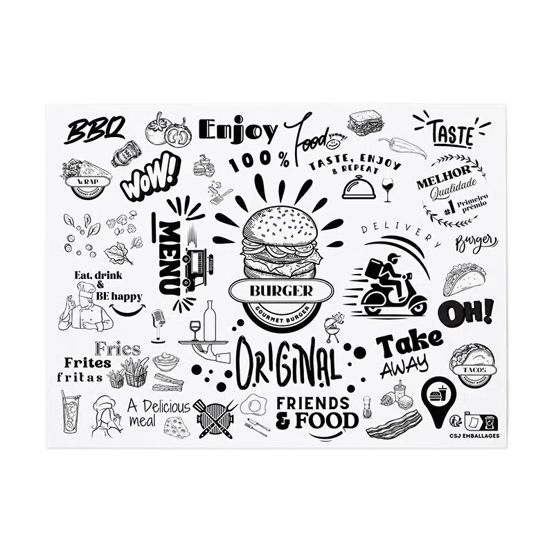Papel antigrasa para hamburguesas con impresión 33 x 40 cm por 10 kg