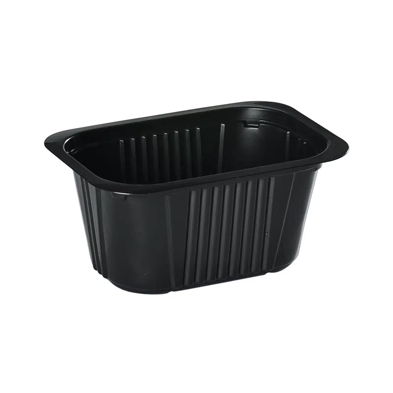 Tabuleiro selável de plástico preto de 500 ml, embalagem de 100