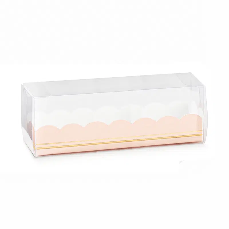 Estuche para macarrones rosa con borde de PET 190 x 50 x 50 mm, paquete de 10