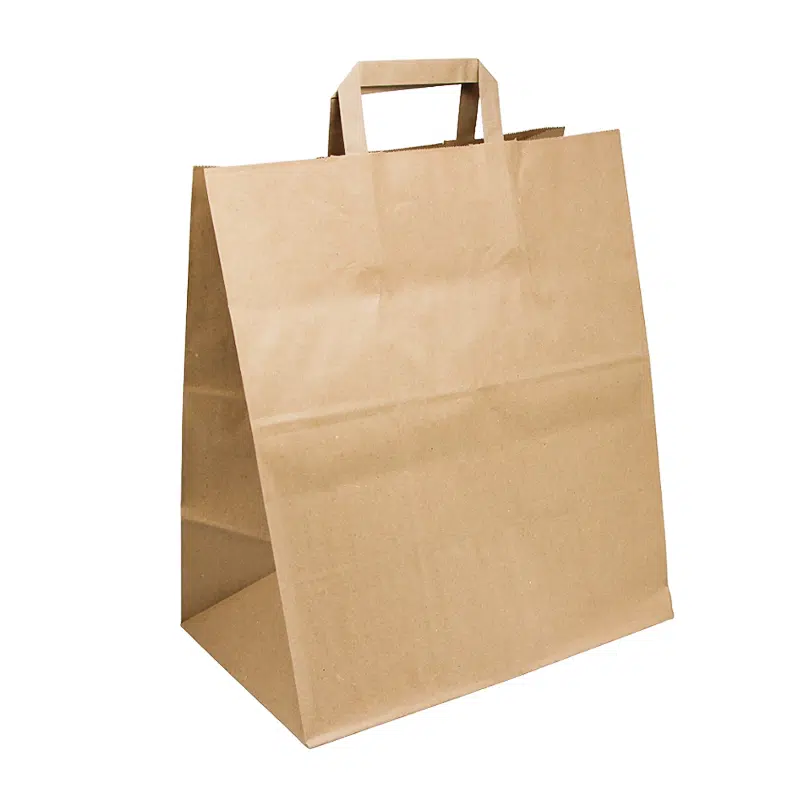 Bolsa de papel marrón con asas planas 32 x 21 x 37 cm (250)