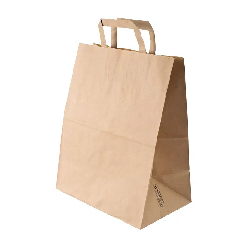 Bolsa de papel marrón con asas planas 32 x 14 x 44 cm por 250