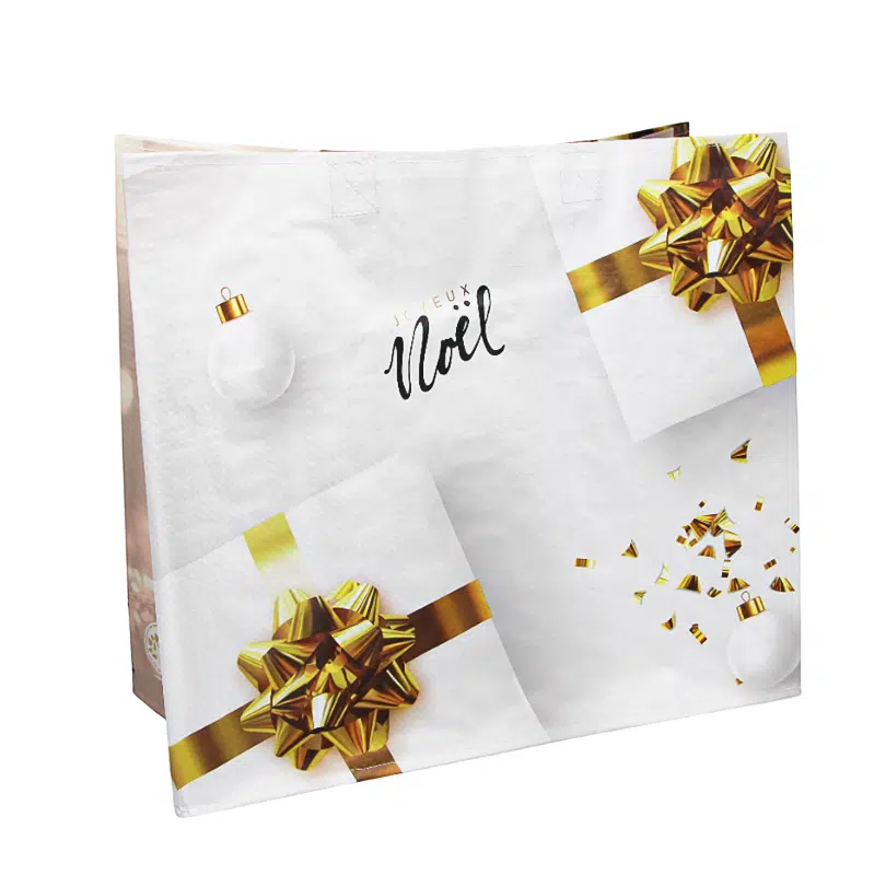 Saco de compras “Joyeux Noël” PP tecido reutilizável 43 + 20 x 38 cm