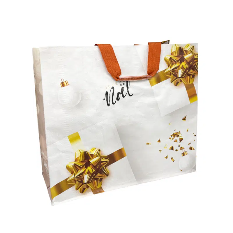 Einkaufstasche „Frohe Weihnachten“ PP gewebt wiederverwendbar 43 + 20 x 38 cm