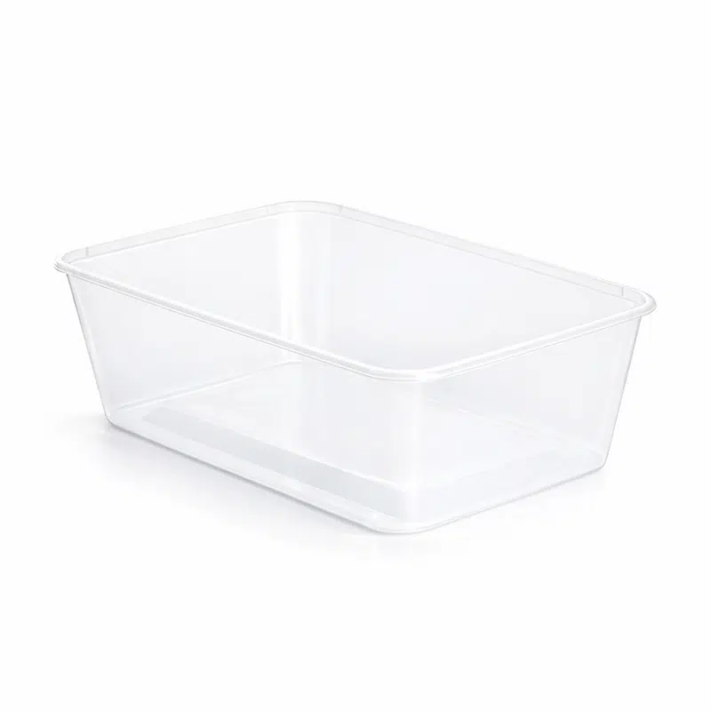 Caja apta para microondas + tapa inyectada de plástico PP 750 ml, pack de 50