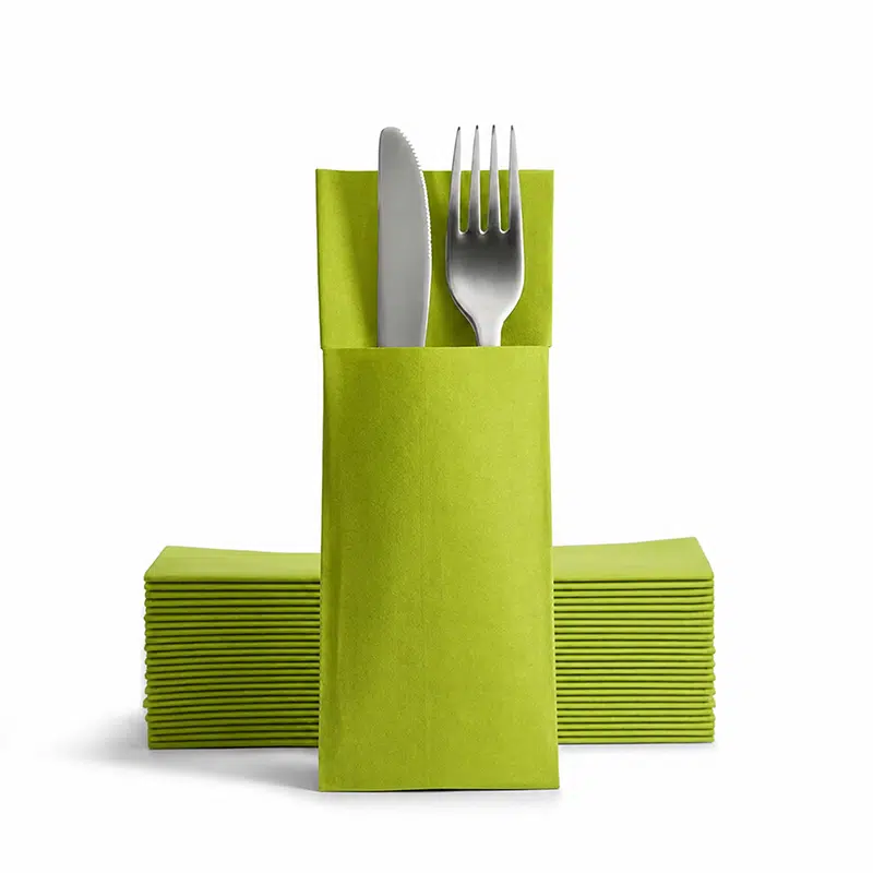 Funda para cubiertos verde 2 capas 40 x 40 cm pack de 50