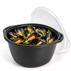 Schwarze Wok-Box 2300 ml mit Deckel im 25er-Pack