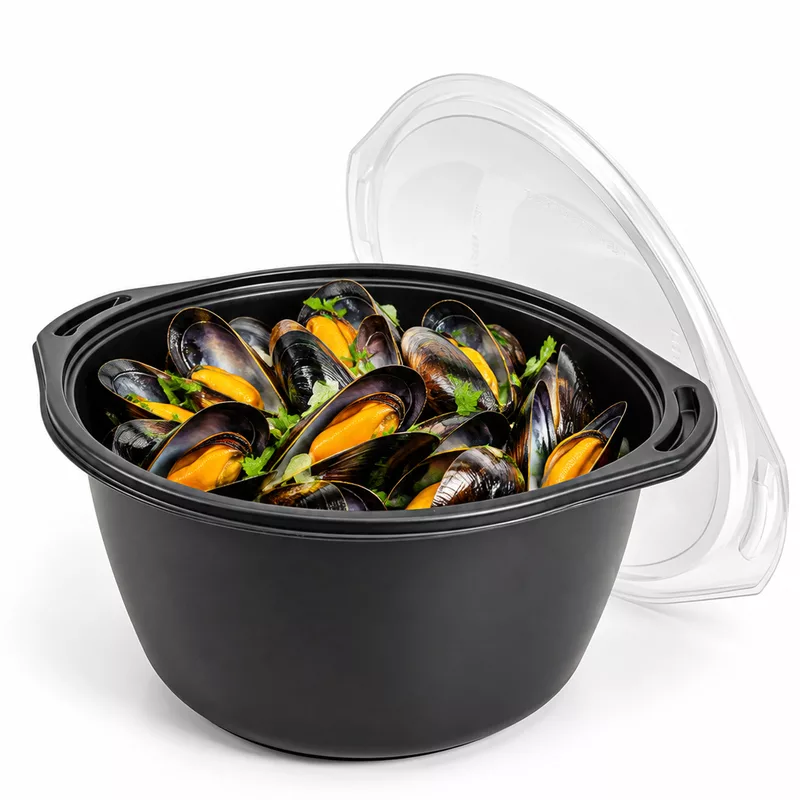 Caja Wok negra de 2300 ml con tapa (pack de 25)