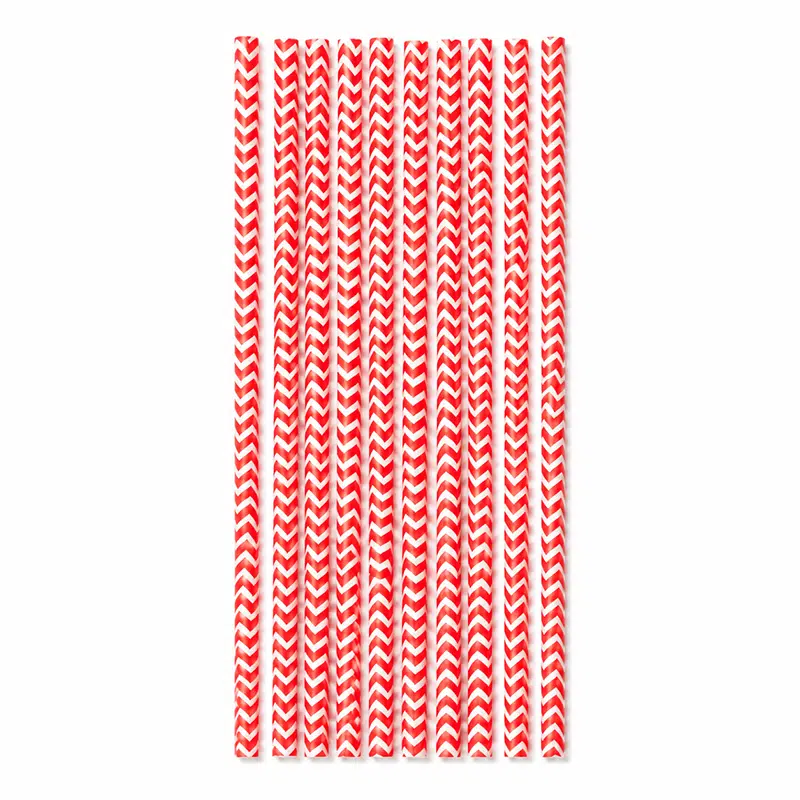Paille en papier rouge/blanc droite 200 mm Ø 6 mm par 100