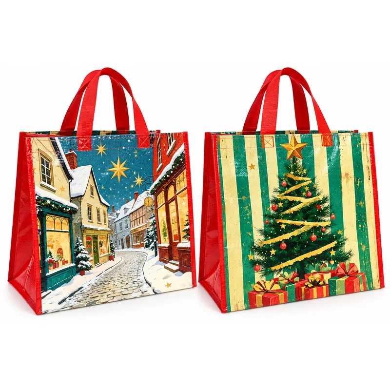 Borsa shopper natalizia “Stella” in PP tessuto riutilizzabile 40 + 24 x 35 cm