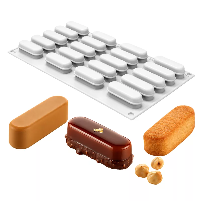 Silicone mini éclair mould, 20 cavities – 5.5 × 1.7 cm – Silikomart Professional