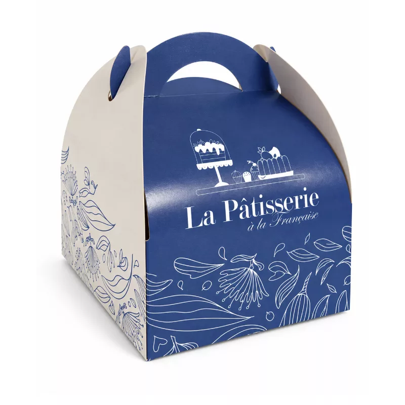 Caissette pâtissière à poignée « la pâtisserie » colorée 10 x 10 x 5 cm par 50
