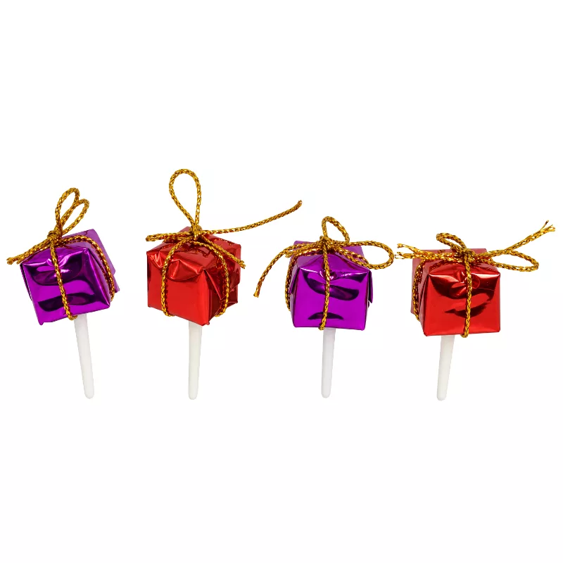 Décoration bûche mini paquet cadeau sur pique par 100